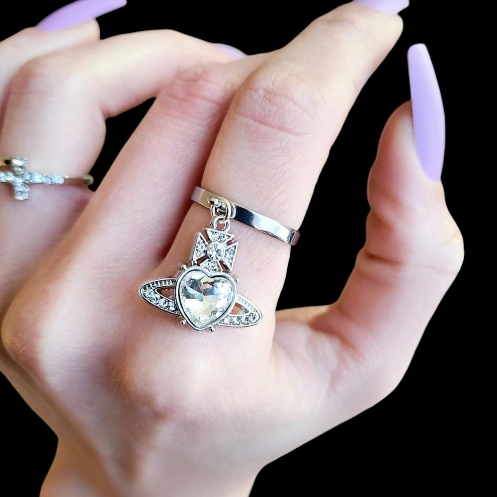 Crystal Saturn Heart Ring